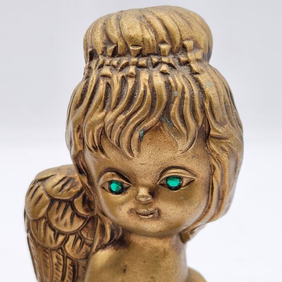 Mid-Century 1960s Golden Green Eyed Angels Norcrest Cherub Figurines - Vintage - Picture 6 of 8
